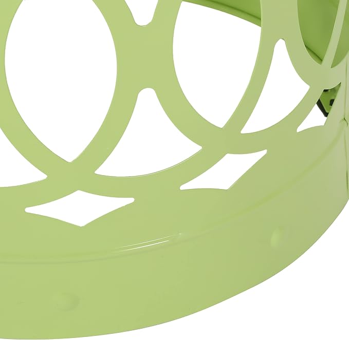 Set of 2 Lime Green Metal Outdoor Side Tables, Round Patio End Tables, Weather Resistant Accent Stools, Geometric Cutout Design, Indoor & Outdoor Decorative Tables for Garden, Balcony, Living Room
