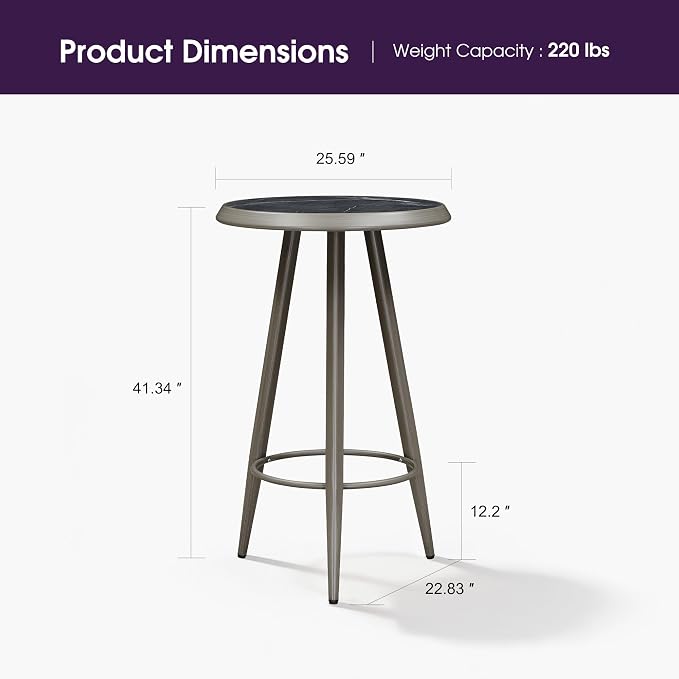 PURPLE LEAF Outdoor Round Bar Table Patio Height Pub Bistro Table Kitchen Bar for Balcony Grey