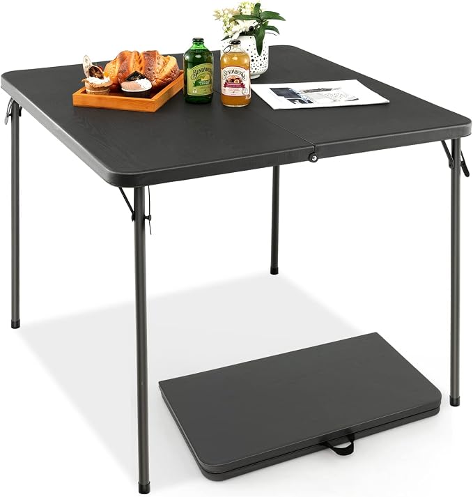 Giantex Portable Folding Table, Foldable Picnic Table with All-Weather HDPE Tabletop, Metal Frame & Carry Straps, Heavy Duty Outdoor Camping Table, Lightweight Card Table for Beach, BBQ, Party