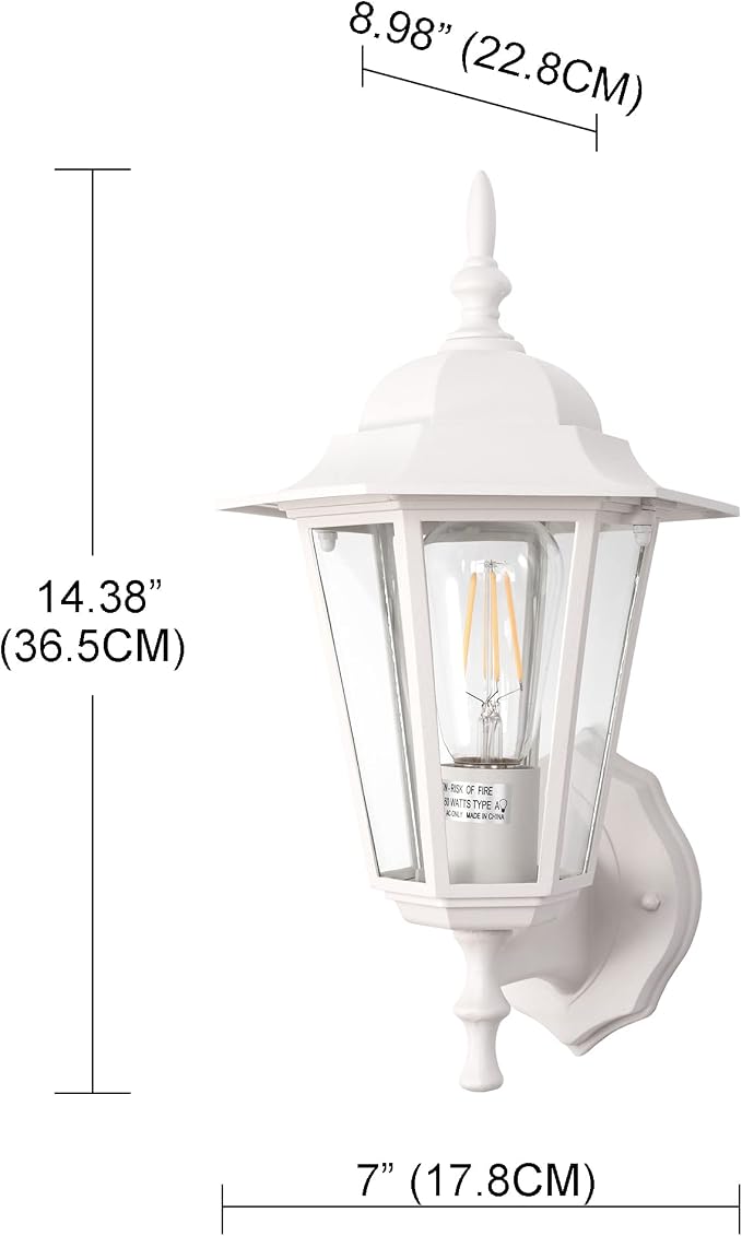 GRUENLICH Outdoor Wall Light Fixture, Rustproof Aluminum, Glass | Exterior Porch Light Wall Sconce Lantern for House, Patio, Garage, Waterproof, E26 Socket 60W Max, White, 2 Pack