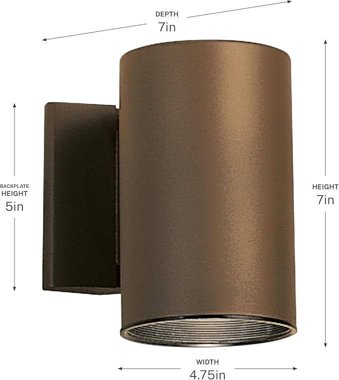 Kichler Cylinder Wall Mount Lighting Fixture in Brown, 7” Bottom Opening Outdoor Light Fixture, 9234AZ