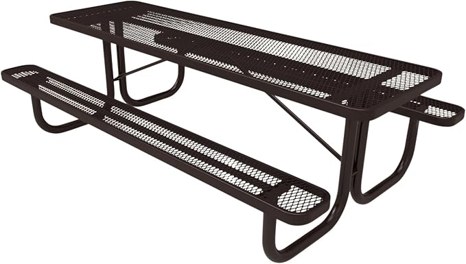 COATEDOUTDOORFURNITURE Heavy-Duty Portable Outdoor Picnic Table, Thermoplastic Coated Expanded Metal Commercial-Grade Patio Furniture Made in America (8ft Rectangular, Brown with Brown Frames)