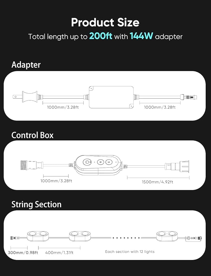 Permanent Outdoor Lights Pro, 150ft with 108 RGBCW Eaves Lights | Dual Lens, 108W, 80lm, Cuttable, IP67 Waterproof Lighting for Daily and Holiday Decor, Compatible with Alexa, Black