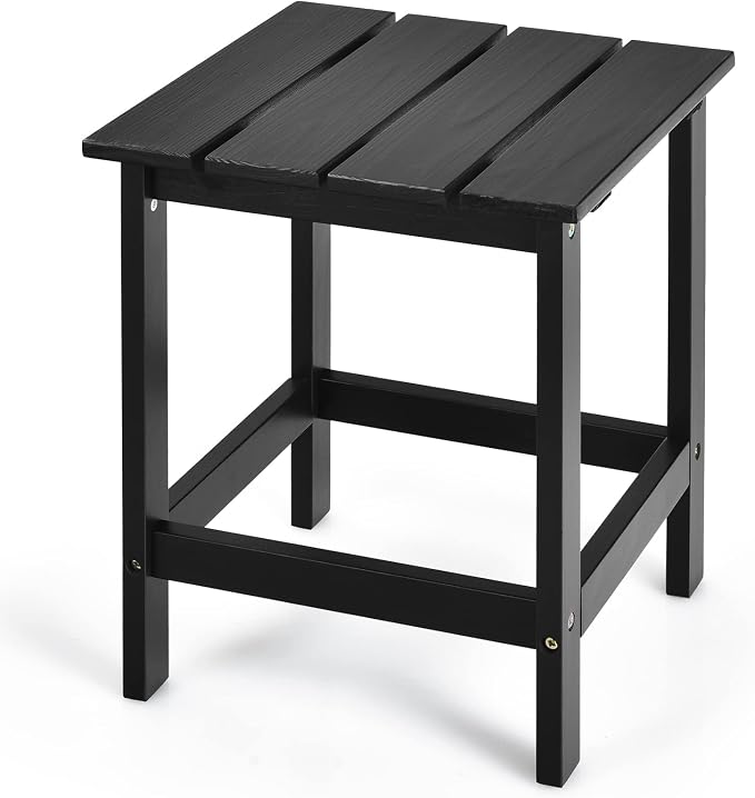 Giantex Outdoor Side Table, 15” Square Wood End Table with Slatted Design, Sturdy Construction, Easy Assembly, Small Patio Coffee Table for Living Room, Balcony, Poolside Bistro Table (1, Black)