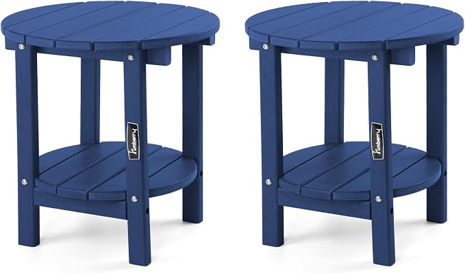 FUNBERRY Outdoor Adirondack Side Table Set of 2, Patio End Tables | 2-Tier, HDPE All Weather, No Rot or Rust or Crack, UV Fade Shield, Save Space, Easy-Clean for Indoor or Outdoor