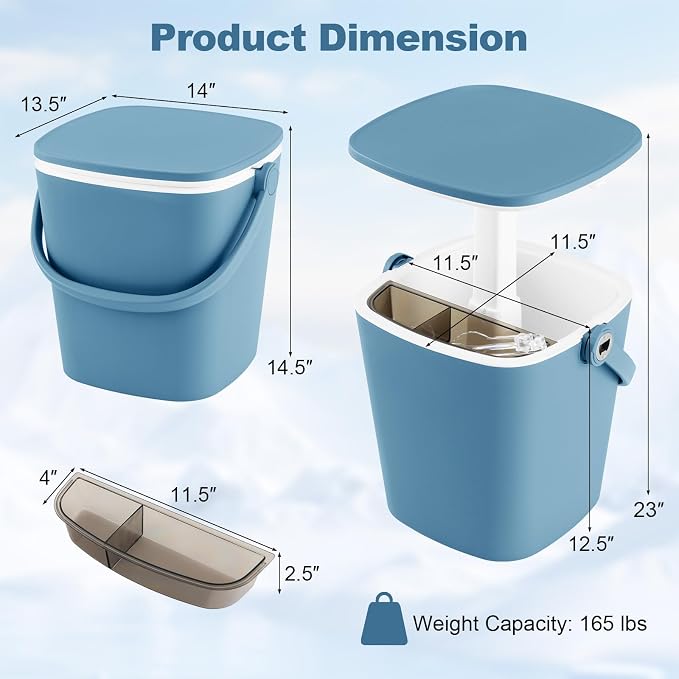 COSTWAY Outdoor Cooler Table, 4-Gallon Portable Cooler Side Bar Table with Handle, Lift Top Lid and Bottle Opener, Patio Furniture Cocktail Drink Table for Party Beer Wine Beverage (Blue)