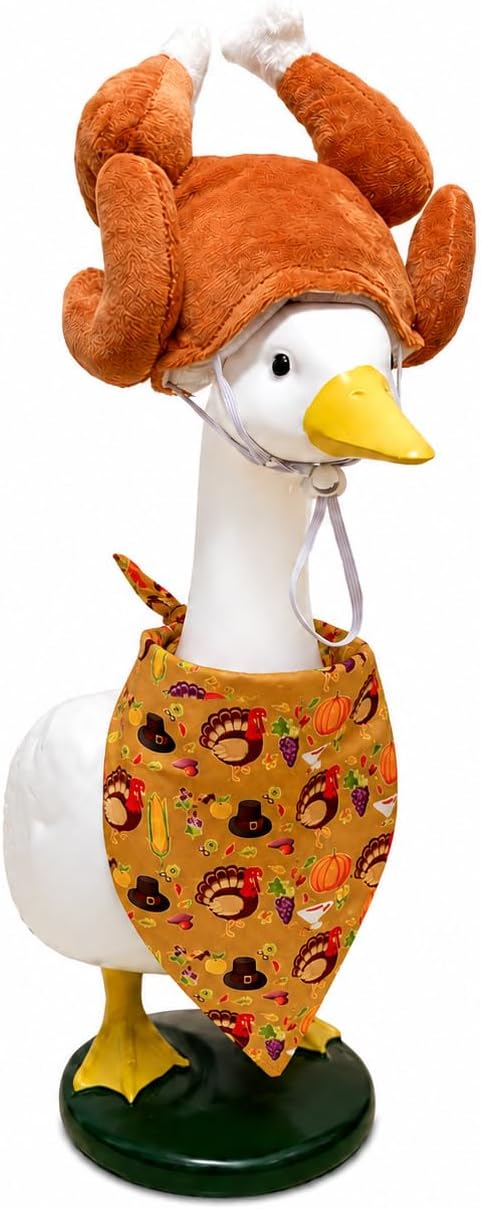 Thanksgiving turkey Porch Goose Outfit for 23"/17" Lawn Statue Yard Decor | Cute Porch Goose Fall Outfits with Turkey Hat Harvest Bandana Costume for Cement/Plastic Statues