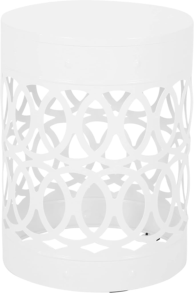 Outdoor Round Metal End Table Cut Out Design, Metal Round Patio Table Garden Stool Side Tables for Indoor Outdoor (White)