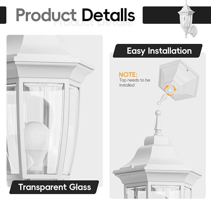 EMART Dusk to Dawn Outdoor Porch Light with Bulb, Wall Lamp(1 Pack, White) | Exterior Anti-Corrosion, Waterproof Aluminum & Glass Shades, Modern Sconce Lantern Fixtures for Outside, House, Garage