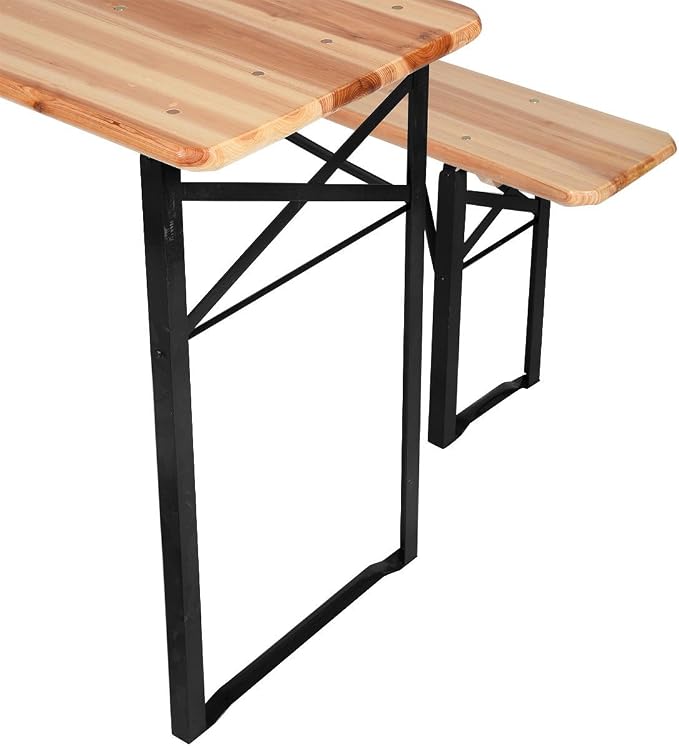 Wooden Beer Table Bench 3 Pcs Set Folding Set Top Picnic Patio Garden