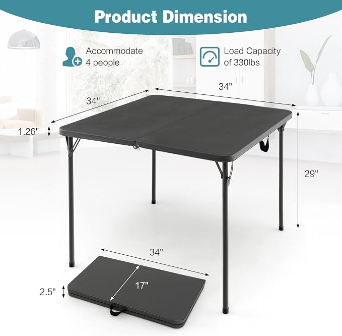 Giantex Portable Folding Table, Foldable Picnic Table with All-Weather HDPE Tabletop, Metal Frame & Carry Straps, Heavy Duty Outdoor Camping Table, Lightweight Card Table for Beach, BBQ, Party