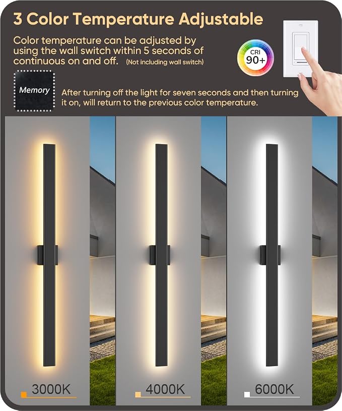 Aipsun 2 Packs Outdoor Wall Sconce, 3000K 4000K 6000K, 47.2in Modern Black Exterior Light, Long LED Linear Wall Light Outside Lighting for Entrance, Hallway, Garage, Porch(3CCT)