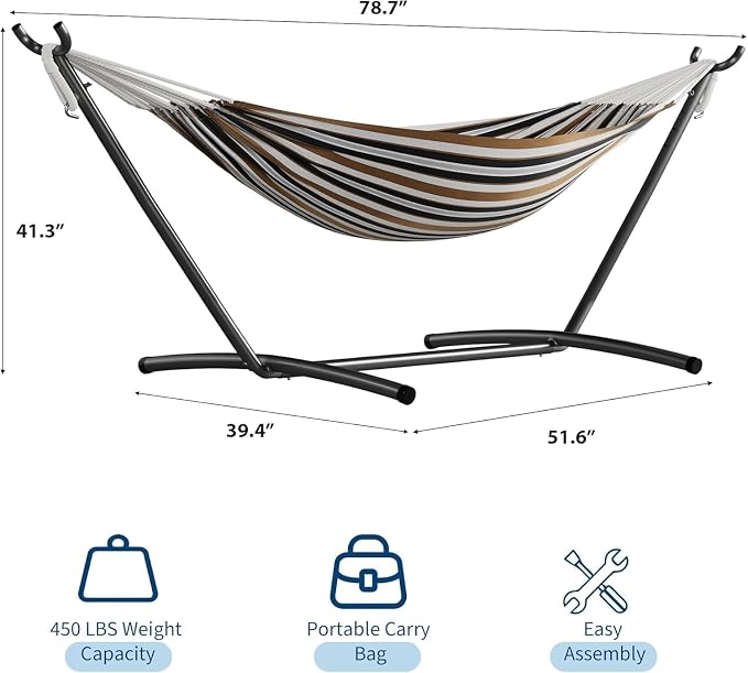 Double Hammock with Stand for 2, Heavy Duty 350 Lb Capacity Portable Rope Hammock for Indoor & Outdoor Use, Includes Padded Mat and Pillow, Tool-Free Easy Assembly, Light Blue