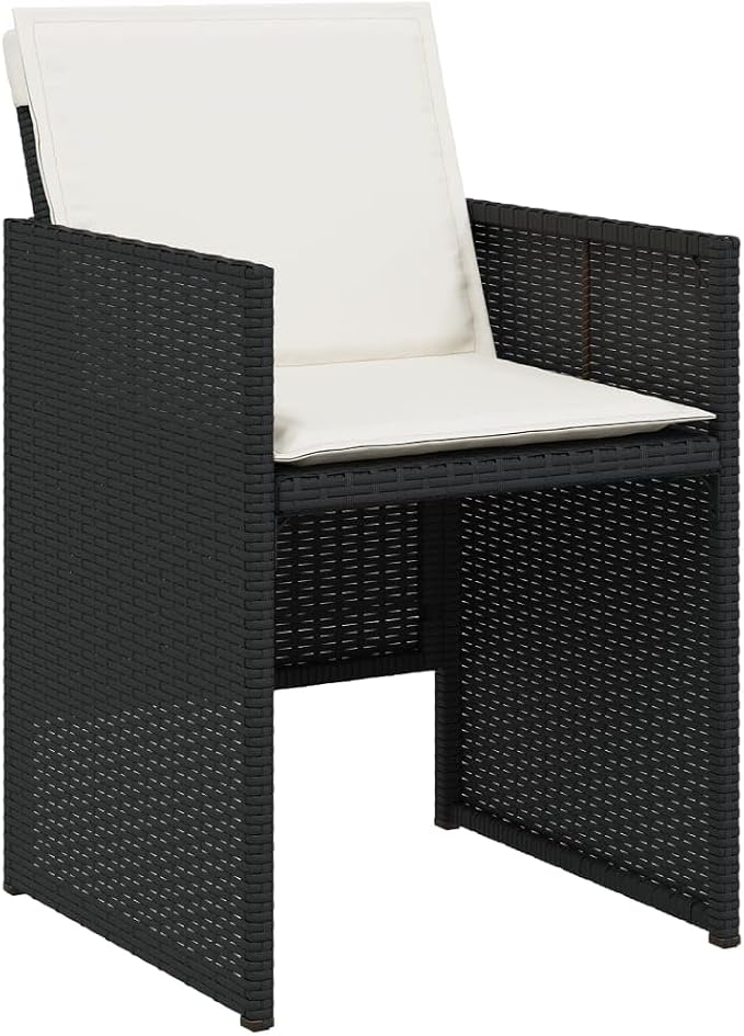 11-Piece Patio Dining Set with Cream Cushions Black PE Rattan Outdoor Furniture Set Tempered Glass Table & Foldable Chairs for Garden Backyard Balcony