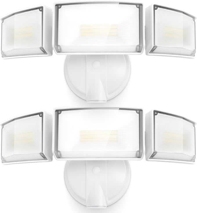LUTEC 75W 8000 Lumen Floods Light Outdoor, Switch Controlled LED Security Lights with 3 Adjustable Heads, 5000K Daylight, IP65 Waterproof Exterior Flood Light for Garage, Yard, Patio (White) - 2 Pack