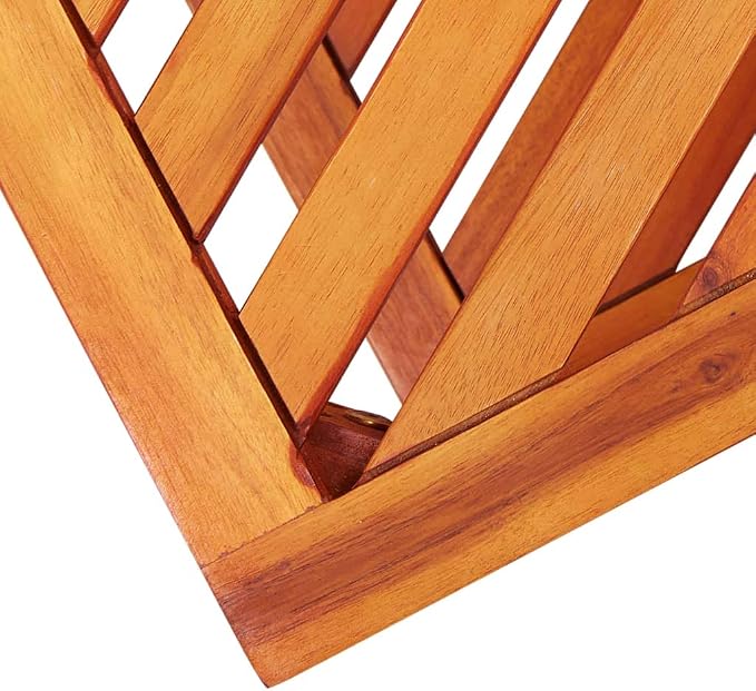Solid Acacia Wood Side Table 17.7x13x17.7 Inches, Weather Proof Outdoor End Table with Two Shelves, Classic Diagonal Pattern for Indoor or Outdoor Living Space