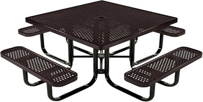 COATEDOUTDOORFURNITURE Heavy-Duty Portable Outdoor Kids Table with Umbrella Hole, Punched Steel Kids Picnic Table, Commercial-Grade, Made in America (46 in, Square, Childrens, Brown)