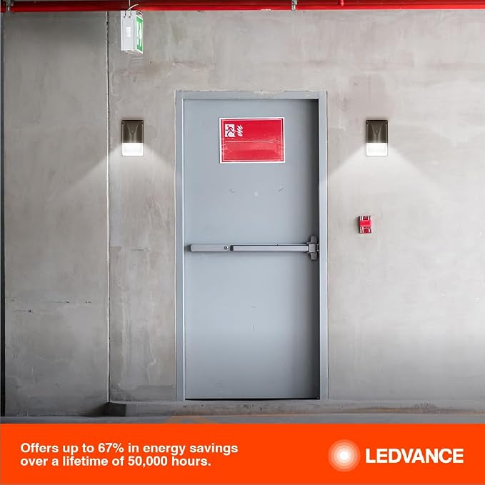 LEDVANCE 15W Emergency Mini Wall Pack LED Luminaire, 3 CCT Select 3000/4000/5000K, Dimmable, 80 CRI, Battery Back Up - 1 Pack (61369)