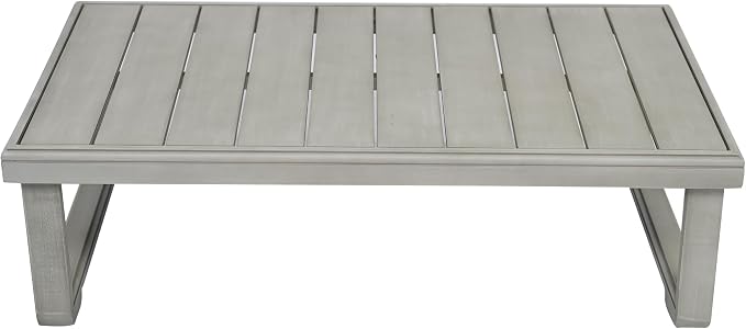 Christopher Knight Home Westchester Rectangular Outdoor Coffee Table, Slat Panel Side Table, Acacia Wood Side Desk for Backyard Balcony Garden, Weather Resistant Patio Tea Table, Light Grey