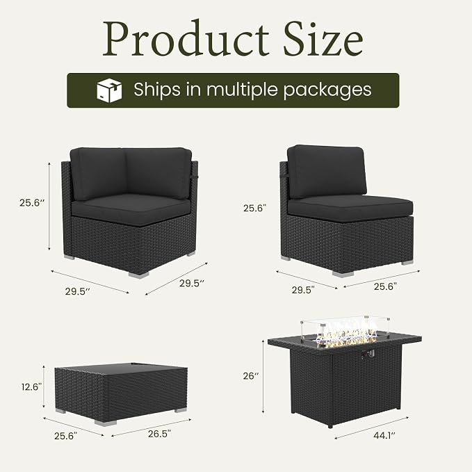 LayinSun 15 Piece Patio Furniture Set with Fire Pit Table, Outdoor Conversation Sets Wicker Rattan Sectional Sofa with Coffee Table