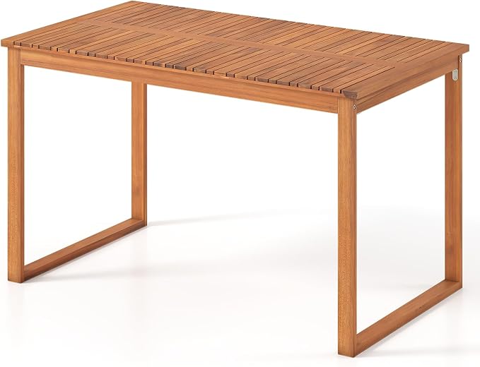 HAPPYGRILL Outdoor Acacia Wood Dining Table for 4-6, Rectangular Patio Table with Slatted Tabletop, Outside Rectangle Table for Garden, Balcony, Deck and Backyard