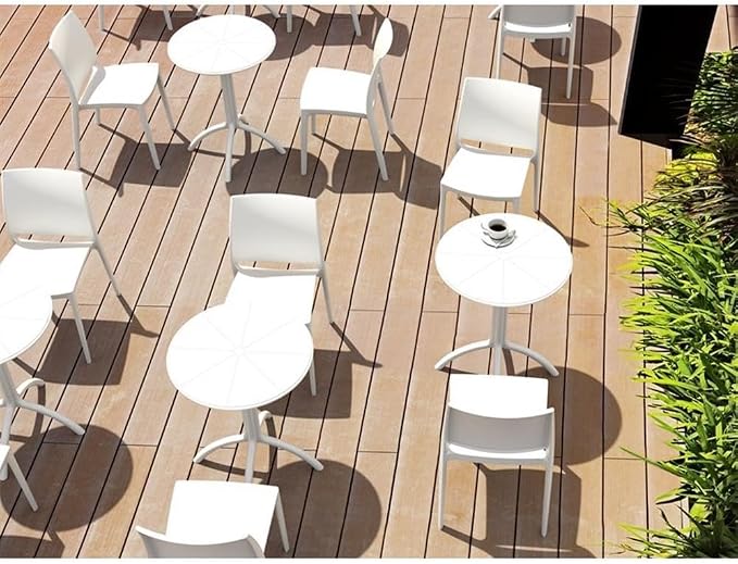 Pemberly Row Round Patio Bistro Table, 23 in Diameter, Resin Polypropylene, White Finish, UV Resistant, Durable Outdoor Dining Table for Pool, Beach, Heavy Use Areas