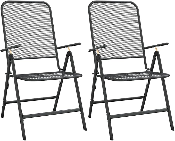3 Piece Patio Dining Set with Expanded Metal Mesh Adjustable Chairs Foldable Table Anthracite for Outdoor Backyard Garden Balcony BBQ Party