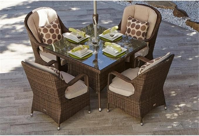 Patio 5-Pieces Brown Aluminum Outdoor Wicker Square Dining Table Set