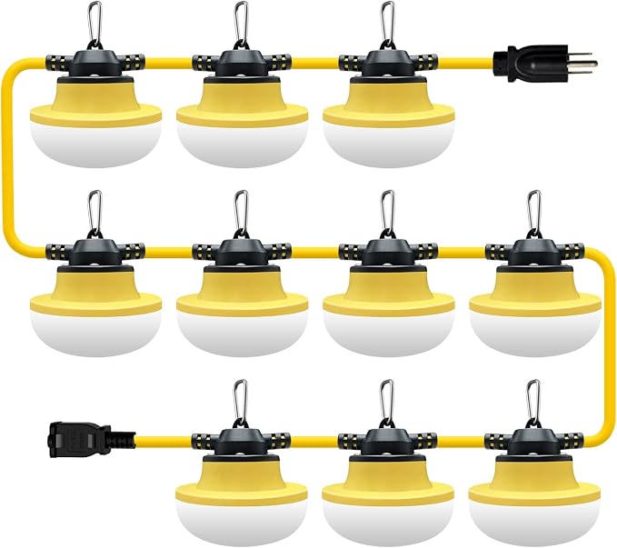 New 100FT Construction String Lights LED Industrial Grade 3Prong | Best for Construction Sites,Renovation, Walkways,Patio,Mine cave,Outdoor Lighting Solutions Use,Free for Climbing Hook