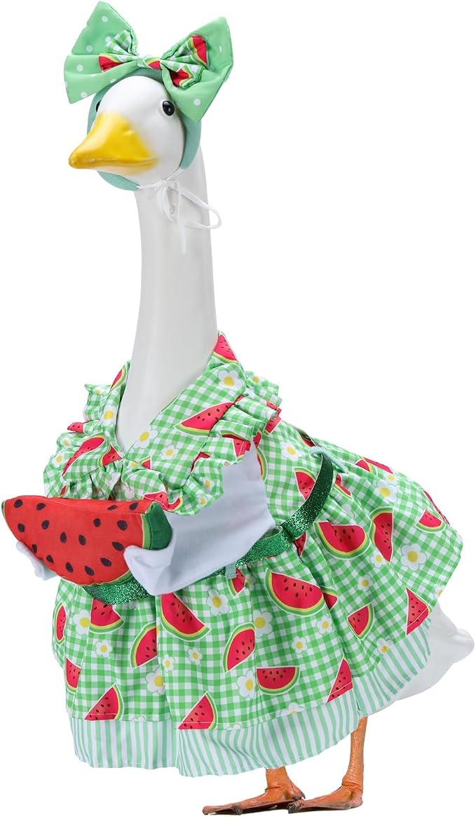 Summer Porch Goose Outfits for 23 Inch Lawn Statue | Watermelon Costume for Plastic/Cement Statue, Duck Sculpture Clothes for Spring Yard Patio Party Decoration