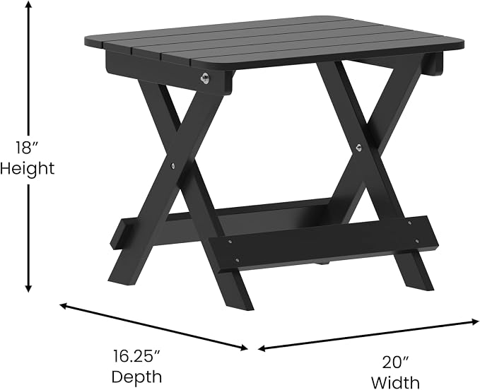 Flash Furniture Halifax Outdoor Folding Side Table, Portable All-Weather HDPE Adirondack Side Table, Black