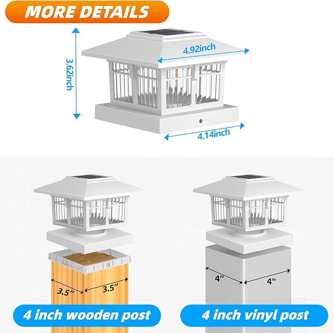 4x4 Solar Post Cap Lights, Classic White, 4 Pack, Warm & Cool White | Fits 4x4 Wooden and Vinyl Posts,Fence Deck Post Lights,Edison-style bulb