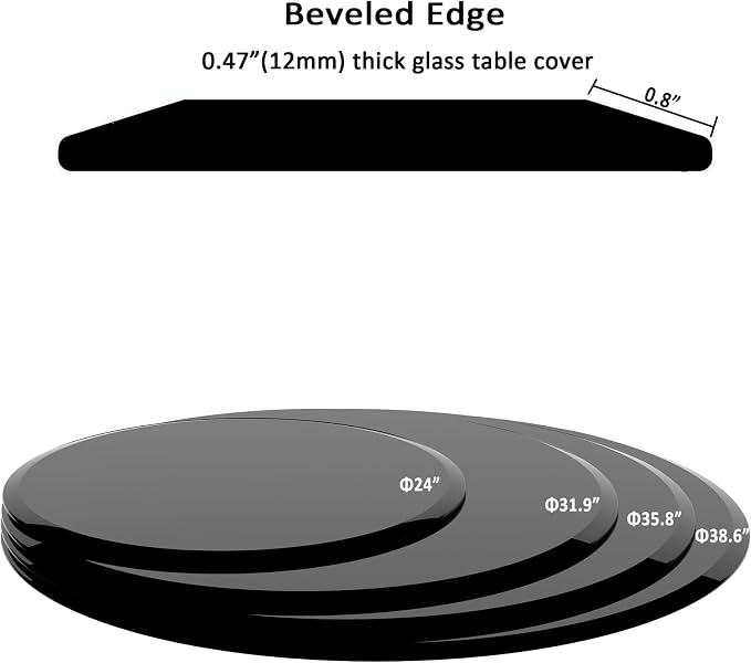 24 Inch Round Black Tempered Glass Table Top, Black Table Surface Protector, Safe 1/2" Thick-Beveled Polished Edge, Replacement Glass Top for Home, Office, Patio, Outdoor/Indoor