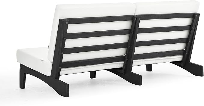 Outdoor Furniture Patio Couch, Weather Resistant 3-Seater Patio Sofa with Removable Cushion, Black Solid Wood Frame for Porch & Backyard Seating - Beige