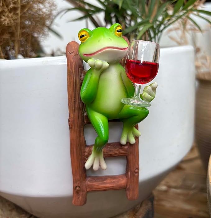 Miniature Frog Figurines Plant Decorations for Pots, Cute Frog Garden Decor Gifts Women Outdoor Frog Statue Funny Planter Hugger for Yard,Flower,Lawn Ornament,2.12"x2.92"x5.24