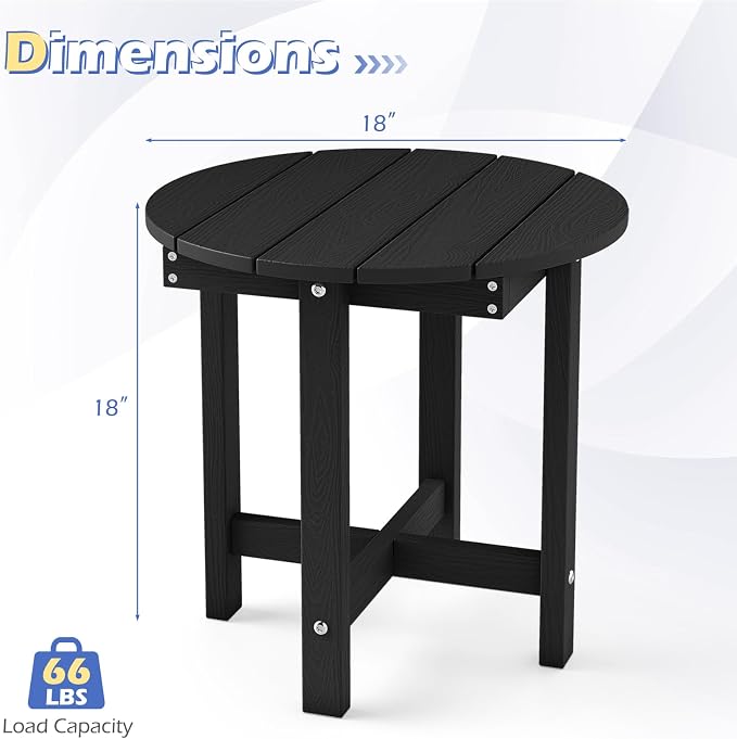 Tangkula Round Outdoor Side Table, Adirondack Side Table with Weather-Resistant, Waterproof Top, Small Outside End Table for Patio Deck Pool Porch, Easy Maintenance (Black,1)