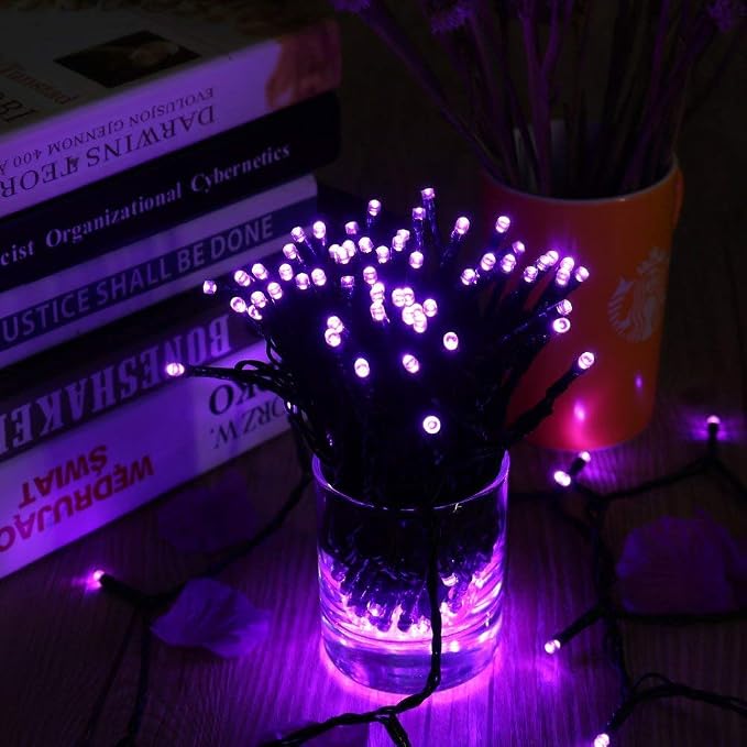 Toodour Solar Christmas Lights Outdoor, 2 Packs Total 144ft 400 LED Solar String Lights with 8 Mode, Outdoor Christmas String Light for Garden, Patio, Fence, Balcony, Xmas Tree Decor - Purple