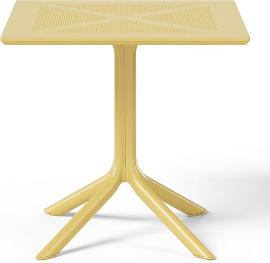 Costaelm Patio Dining Table for 4, Square PP Patio Table, 4-Person Weather Resistant Porch Tables for Outside Poolside Deck Lawn Garden Backyard, Yellow