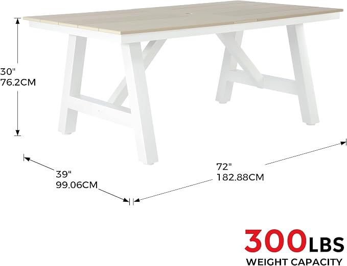 Costaelm Outdoor Dining Tables for Patio, 72" Rectangle 6-Person HDPE Dining Table with Umbrella Hole and Metal Frame for Outside, Garden, Poolside, Backyard, Porch, Balcony, Sand
