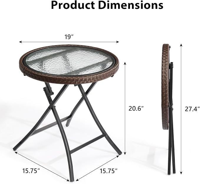 Folding Small Outdoor Side Tables, Patio Folding Side Table, Round Rattan Patio Table