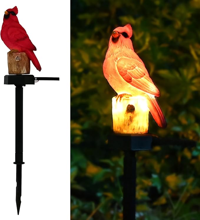 Cardinal Garden Decor Red Bird Figurine Memorial Solar Light Outdoor Stake | Patio Yard Art Lawn Ornament Porch Christmas Decorations Outside Statue Cardinal Gift for Mom Grandma Women Mother