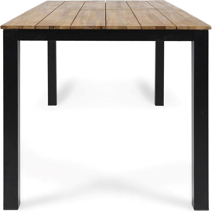 Christopher Knight Home Tamken Acacia Wood Outdoor Dining Set for 6, 7 Piece Patio Dining Table and Chair Set, Metal Outdoor Dining Armchair and Table Set with Removable Cushion, Black+Grey+Teak