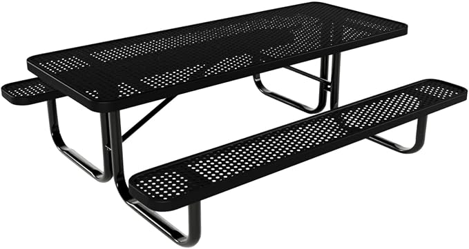 COATEDOUTDOORFURNITURE Heavy-Duty Portable Outdoor Kids Table, Punched Steel Kids Picnic Table, Commercial-Grade Picnic Table, Made in America (6ft Rectangular, Childrens, Textured Black)