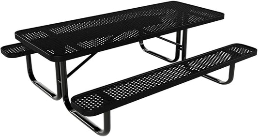COATEDOUTDOORFURNITURE Heavy-Duty Portable Outdoor Kids Table, Punched Steel Kids Picnic Table, Commercial-Grade Picnic Table, Made in America (6ft Rectangular, Childrens, Textured Black)