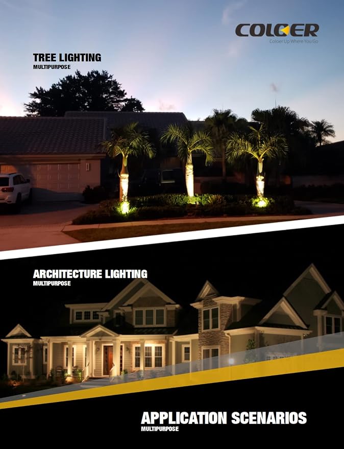 COLOER Brass Landscape Spotlights, 12 Pack Spot Lights Outdoor with 5W Aluminum Housing MR16 LED Bulb 2700K 450LM, 12V AC/DC Low Voltage Outdoor Lighting for Yard, Uplight for Garden and Patio(101B)