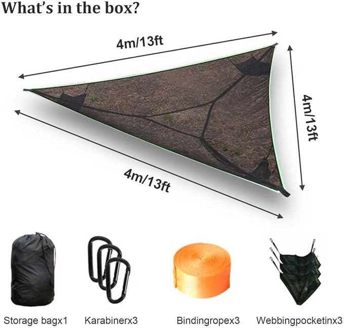 13Ft Extra Large Triangle Hammock, Camping Hammock with 3 Tie Down Straps and Storage Bag, 3 Point Hammocks Portable Max 600 Lbs for 2-3 Adult Kid