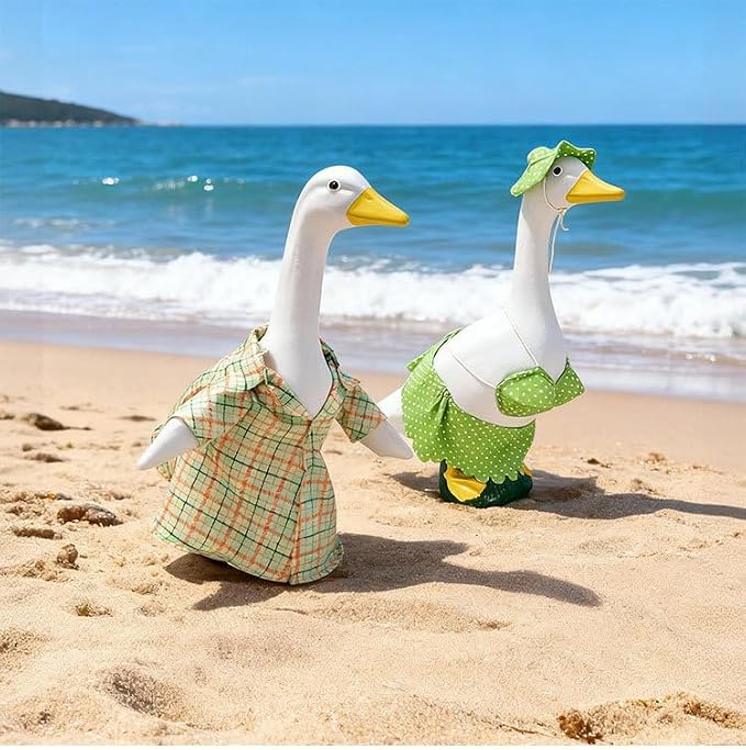 Porch Goose Summer Outfit for Cement or Plastic Goose 23'' Lawn Patio Statue, Bikini Goose Clothes, Hawaiian Outfit with Hat Sunglasses & Swimming Ring for Outdoor Garden Yard Decor (Green)