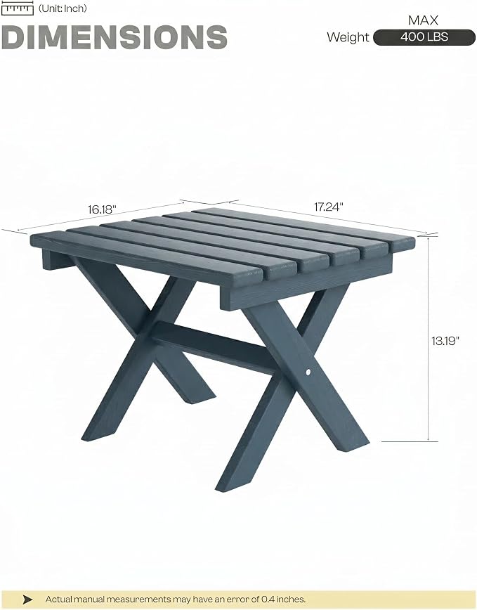 Outdoor Folding Side Table,HDPE Material, Portable Space-Saving Design, Weather-Ready with Authentic Wood-Grain Feel (Navy Blue, 1 Table)
