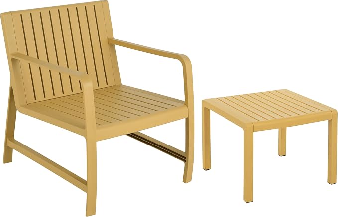 KEIKI 2 PC Outdoor Indoor Chair and Coffee Table PP Furniture Conversation Set Easy Assembly for Patio