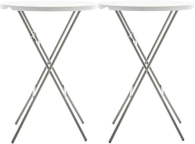BTEXPERT Set of 2, White 2.63 Ft 32in Round Plastic Bar Height Folding Table 330lb Weight Capacity Indoor Outdoor Accessory for Patio Backyard Dining Wedding Party Events Home, Thick Top Metal Frame